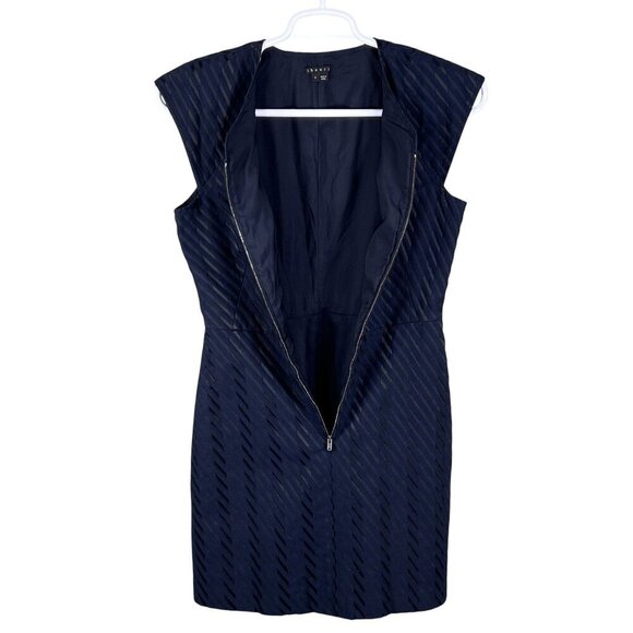 Theory Womens 8 Navy Textured Zip Front Sheath Dress Cap Sleeve Career Wear - Picture 4 of 16